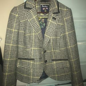 Boden Black White Yellow Plaid Tweed Blazer 2P